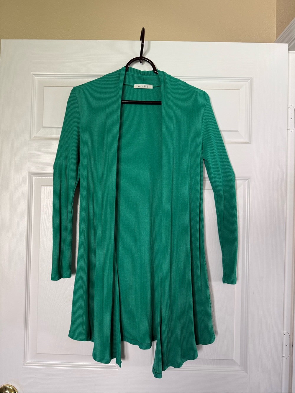 Must Have Emerald Green Open-Front Ribbed Cardigan